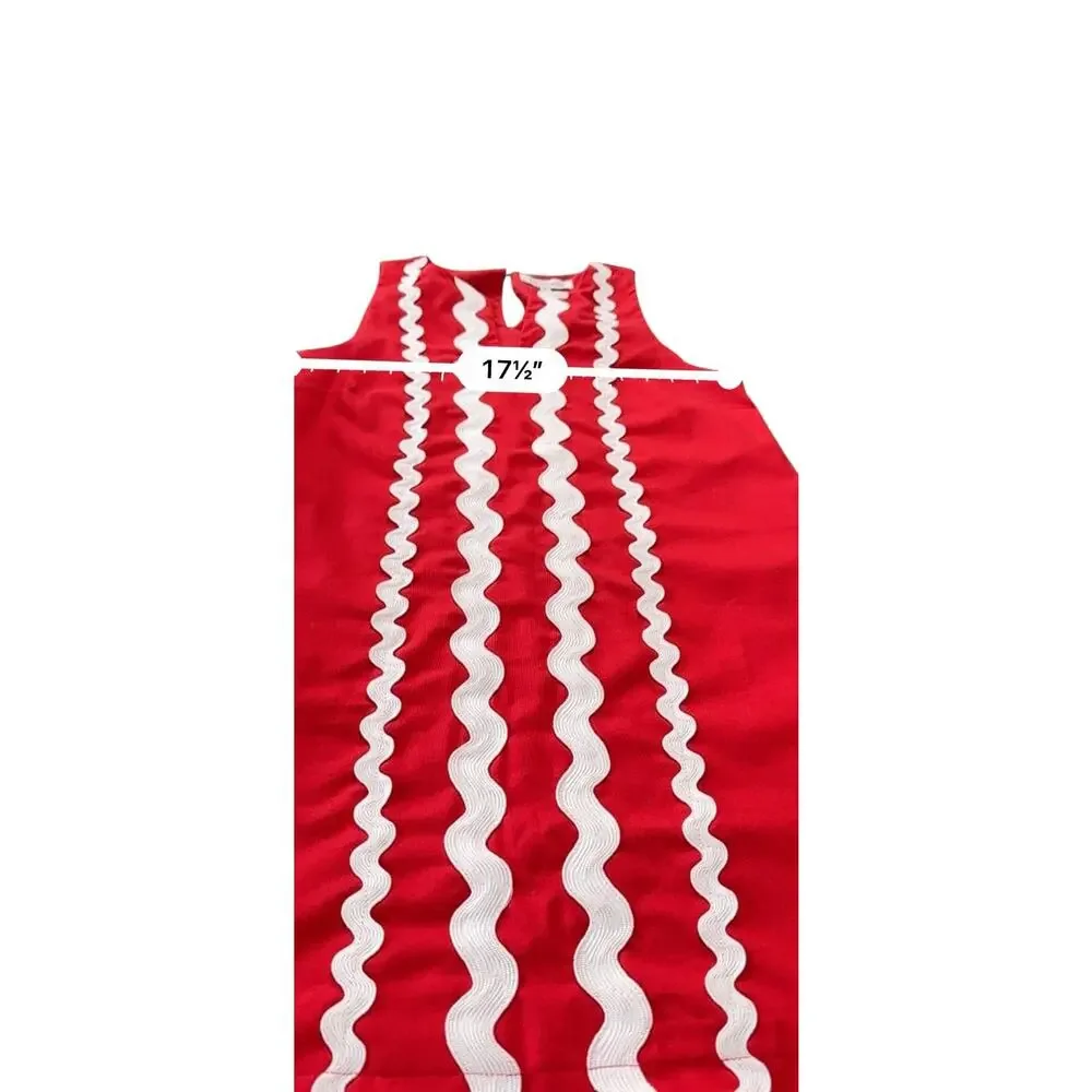 Prosperina Gigi Red Ric Rac Cotton Shift Mini Dress size Small - Picture 11 of 14
